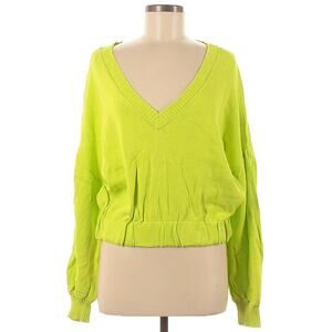 ABOUND Women Sweater Neon Green Size extra Small XS Ribbed Knit Cropped V-neck